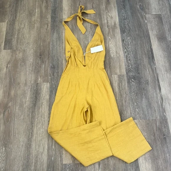 Wueste Keoni Halter Linen Jumpsuit Yellow